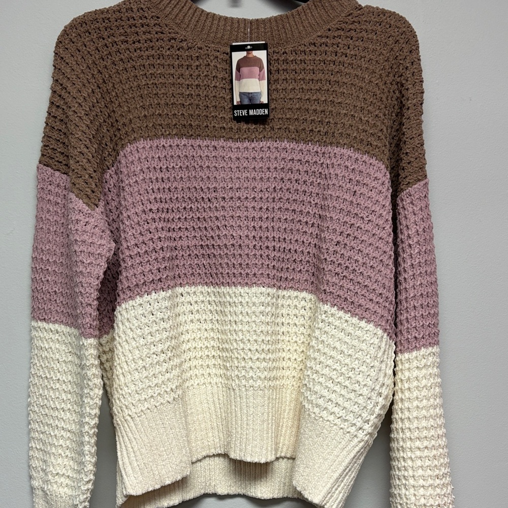 Steve Madden Women's Sweater - Brown, Pink, and Cream